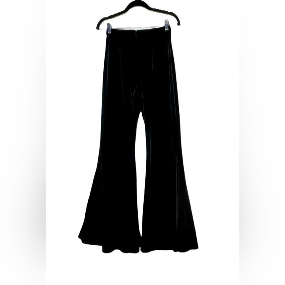 NWT Maslavi by Jovani Black Velvet High-Rise Flare Pants, Hidden Back Zipper, 2 - Picture 3 of 11
